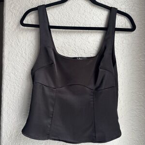Lulus Satin Square Neck Women Small Tank Top Black Corset Style Side Zip